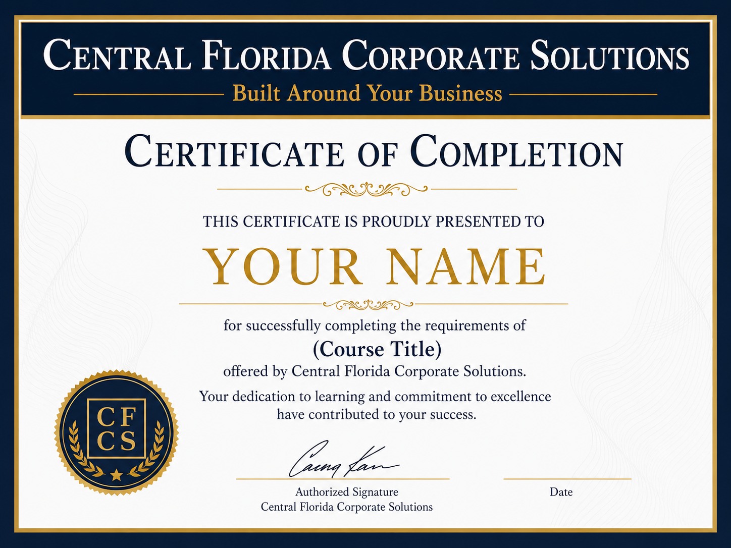Sample CFCS Certificate of Completion